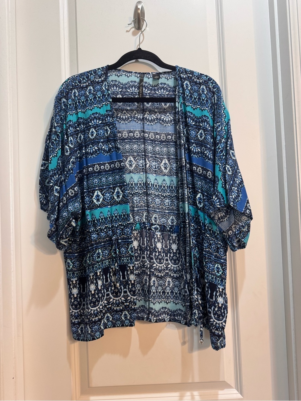 Skye’s The Limit Floral Cover Up/jacket Large Open Front Belted 3/4Dolman sleeve